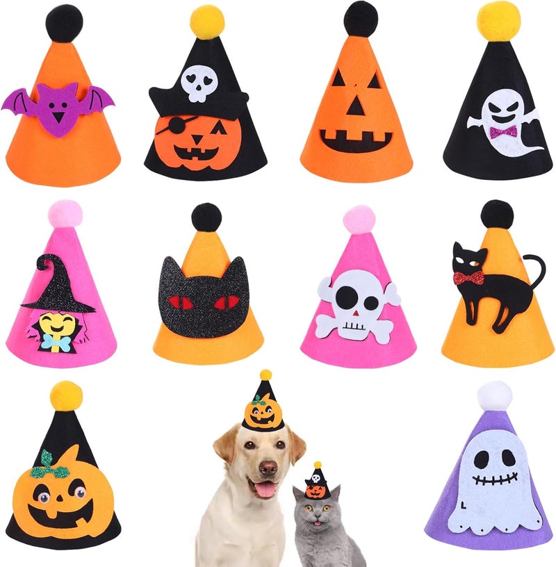 Cellcacn 10 Pcs Halloween Dogs Hats Cute Ghost Halloween Cats Party Pet Pumpkin Set Puppies Kittens Grooming Accessories Costumes. - Image 1